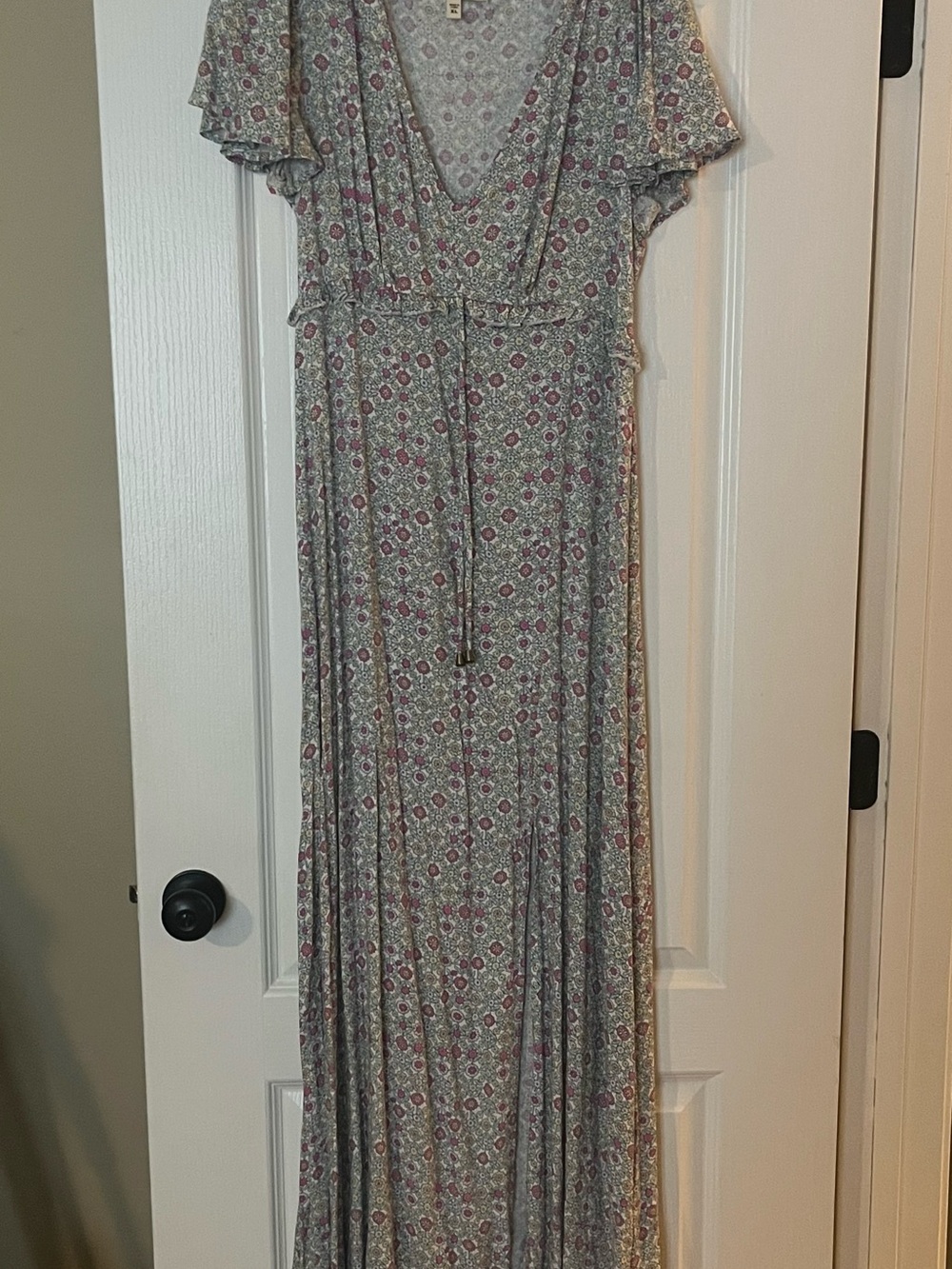 BeBop Sage Floral Maxi Dress with Mauve Accents